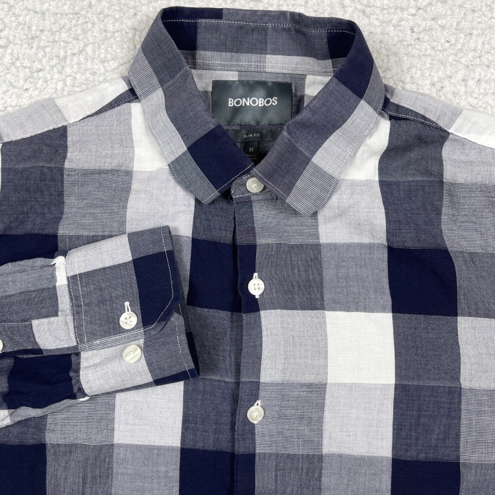 Bonobos Button Down Mens M Navy Buffalo Check Slim Fit Preppy Classic Office
